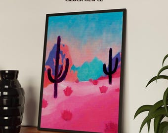 Cactus Sunrise Art Print | Landscape Wall Art, Modern Folk Art Print, Colorful Home Decor, Desert Gallery Wall Art
