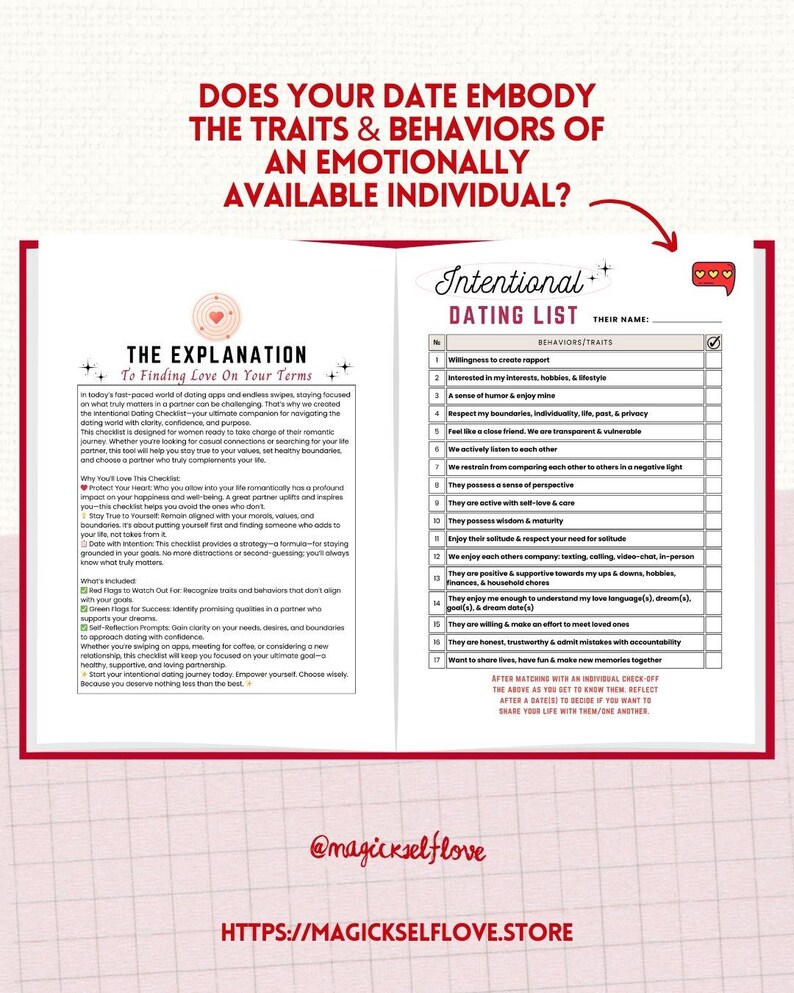 Intentional Dating Checklist: Self-love & Relationship Guide (PDF ...