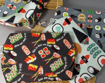 Sushi Anyone? ... Flannel Burp Pads, Bibs, Swaddle Receiving Blankets & Swaddle Sack