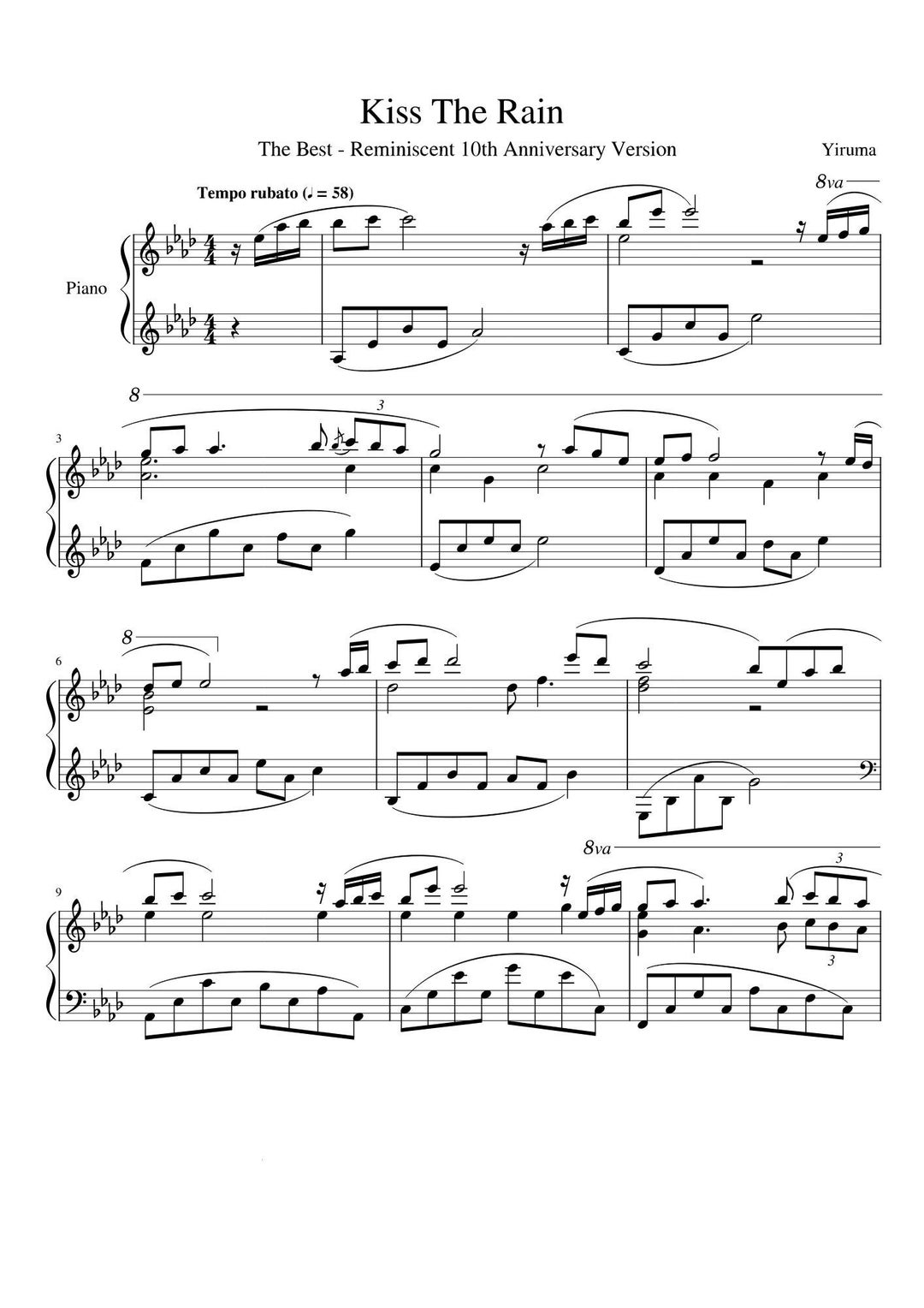Piano Music Sheets:kiss the Rain Piano Music Sheet, Yarima Piano Sheet