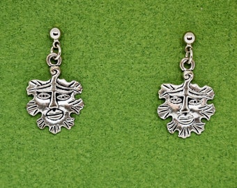 Green man earrings pagan wiccan On Bronze Hypoallergenic Hooks NEW handmade