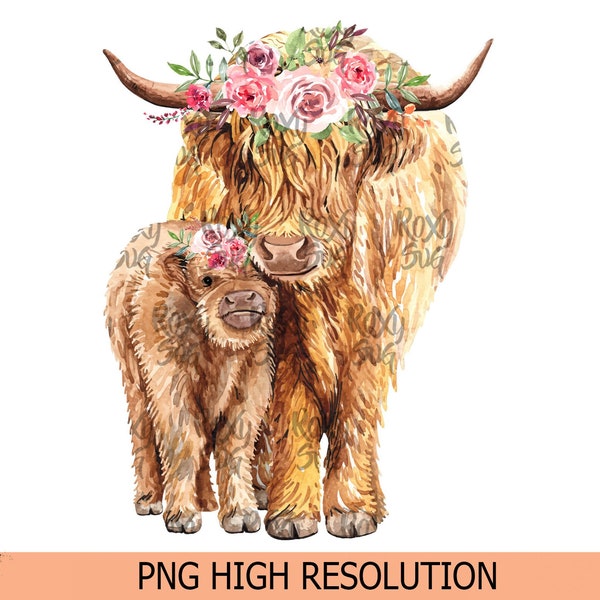 Cow sublimation design png, Watercolor highland cow png, Watercolor cow, Fall sublimation png, Heifer PNG, Sublimation design PNG