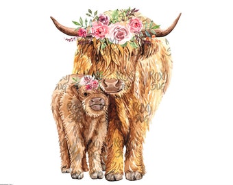 Cow sublimation design png, Watercolor highland cow png, Watercolor cow, Fall sublimation png, Heifer PNG, Sublimation design PNG