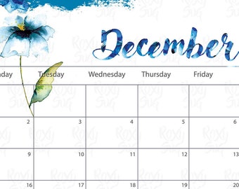 December calendar Etsy image relating to Printable Monthly Calendar December named December calendar Etsy