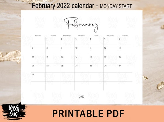 february 2022 calendar printable february calendar 2022 pdf etsy
