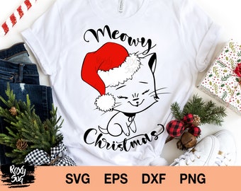 Christmas svg, Christmas cat svg, Cat Face svg, Meowy Christmas, Women T Shirt svg files for cricut, svg files, Tshirt Ladies Tee Shirt