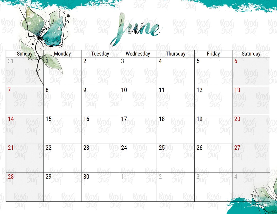 Calendar 2020 Floral Calendar Printable Printable Calendar - Etsy