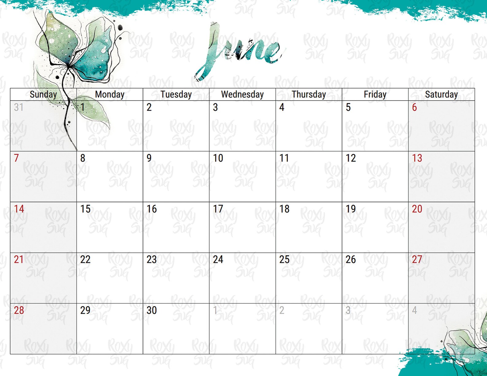 Calendar 2020 Floral Calendar Printable Printable Calendar - Etsy