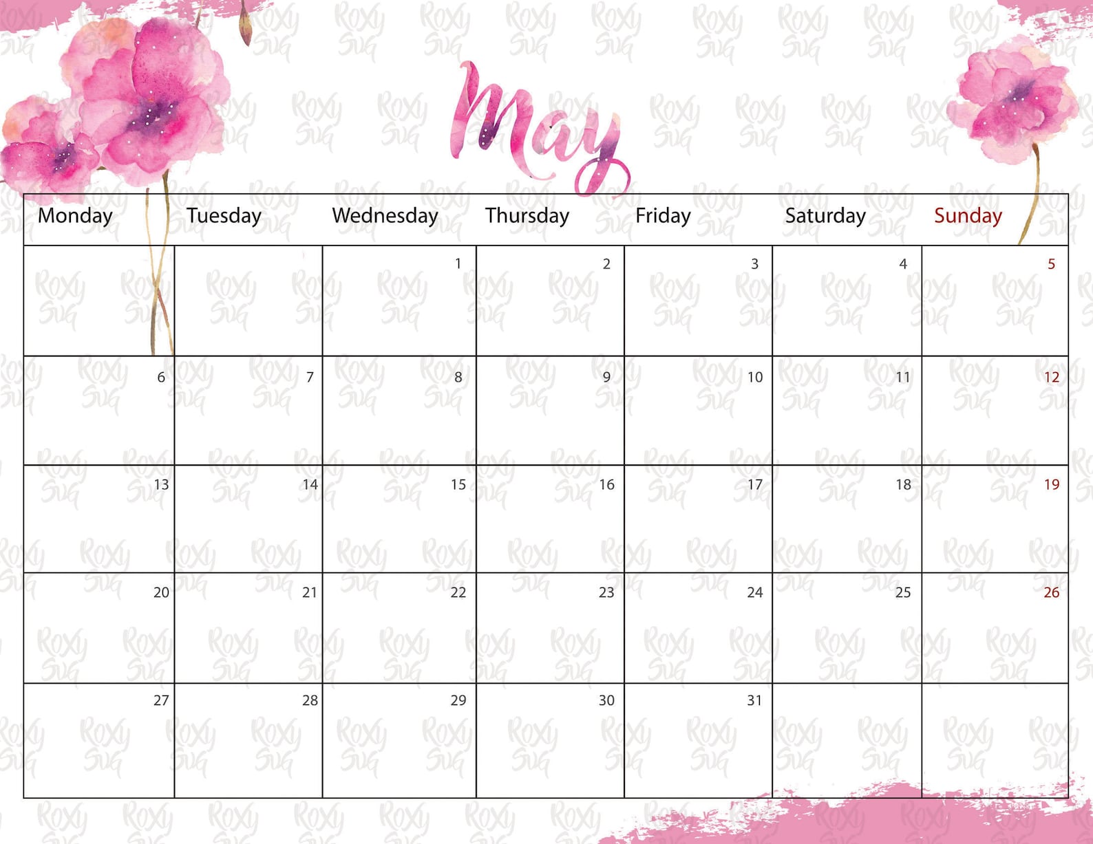 Calendar 2019 Floral Calendar Printable Printable Calendar | Etsy