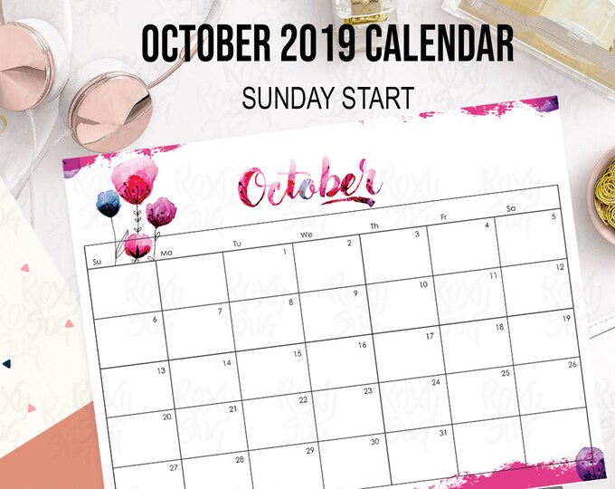 October 2019 Calendar October Printable 2019 October - Etsy