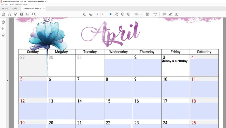 Calendar 2020 Floral Calendar Printable Printable Calendar - Etsy