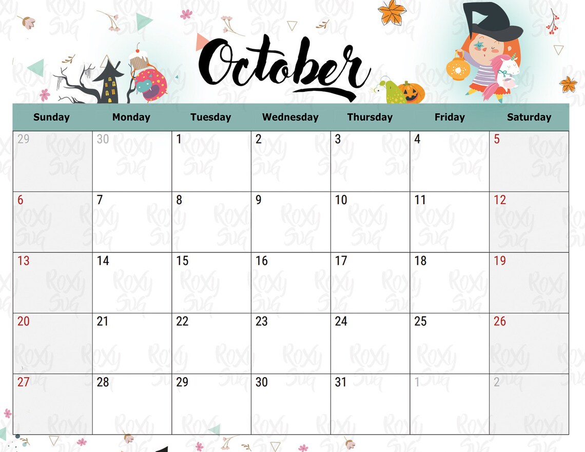Calendar October 2019 October Printable Calendar 2019 Etsy
