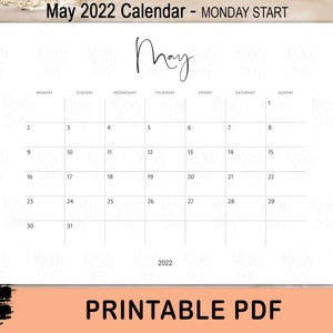 May 2022 calendar printable, May Calendar Printable, Printable Calendar 2022, May 2022 Printable Calendar, May Minimalist Calendar pdf 2022