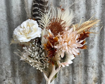Rustic Antler and Feathers Bridal Bouquet
