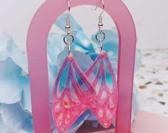 Pink Aura Butterfly Wing Earrings