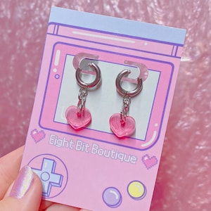 Scrap Minis // Pink Glitter Small Heart Earrings