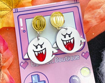 Boo! Gamer Ghost Coin Stud Acrylic Earrings
