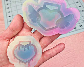MINI Tsurikawa Small Keychain Sized Silicone Mold \\ Drippy Heart OR Winged Heart Versions Available!