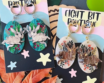 Oddities Shop / Conjoined Rabbit Art Earrings
