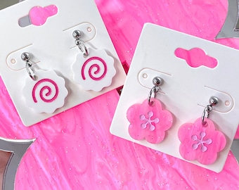 Byte Sized - Fish Cake Or Pink Sprinkle Sakura Stud Earrings