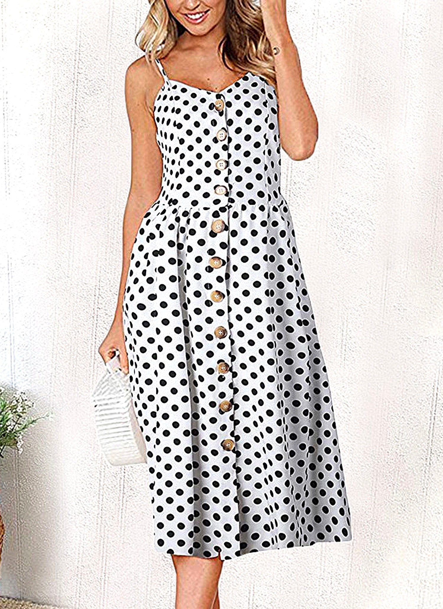 Women's Spring Summer Polka Dots Button Down Midi Dress - Etsy