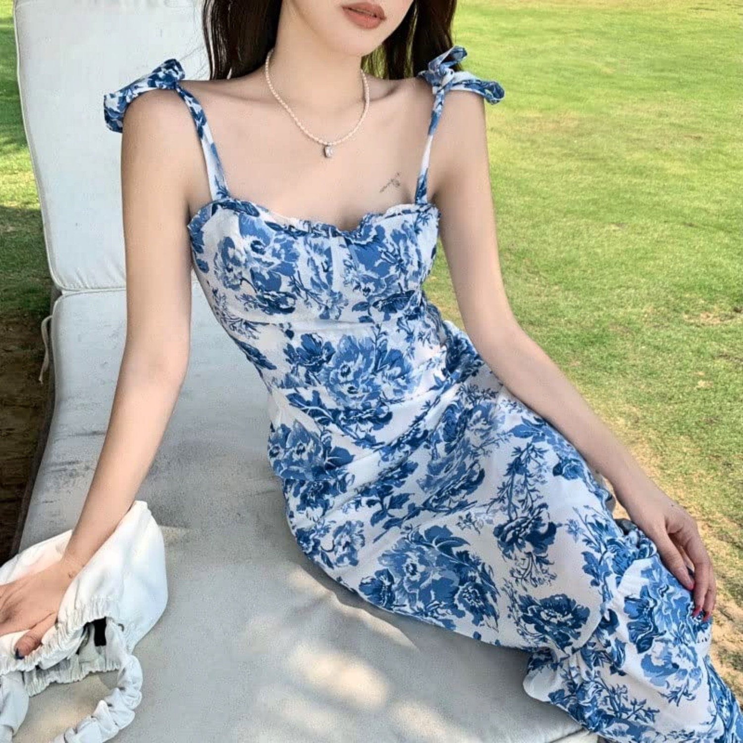 Women's New Fashion French Blue White Floral Dresses - Etsy