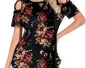 Women 39 s Casual Spring Summer Fall Short Sleeve Strappy Cold Shoulder Scoop Neck Floral Design Tie Dye T-Shirt Tops Blouses