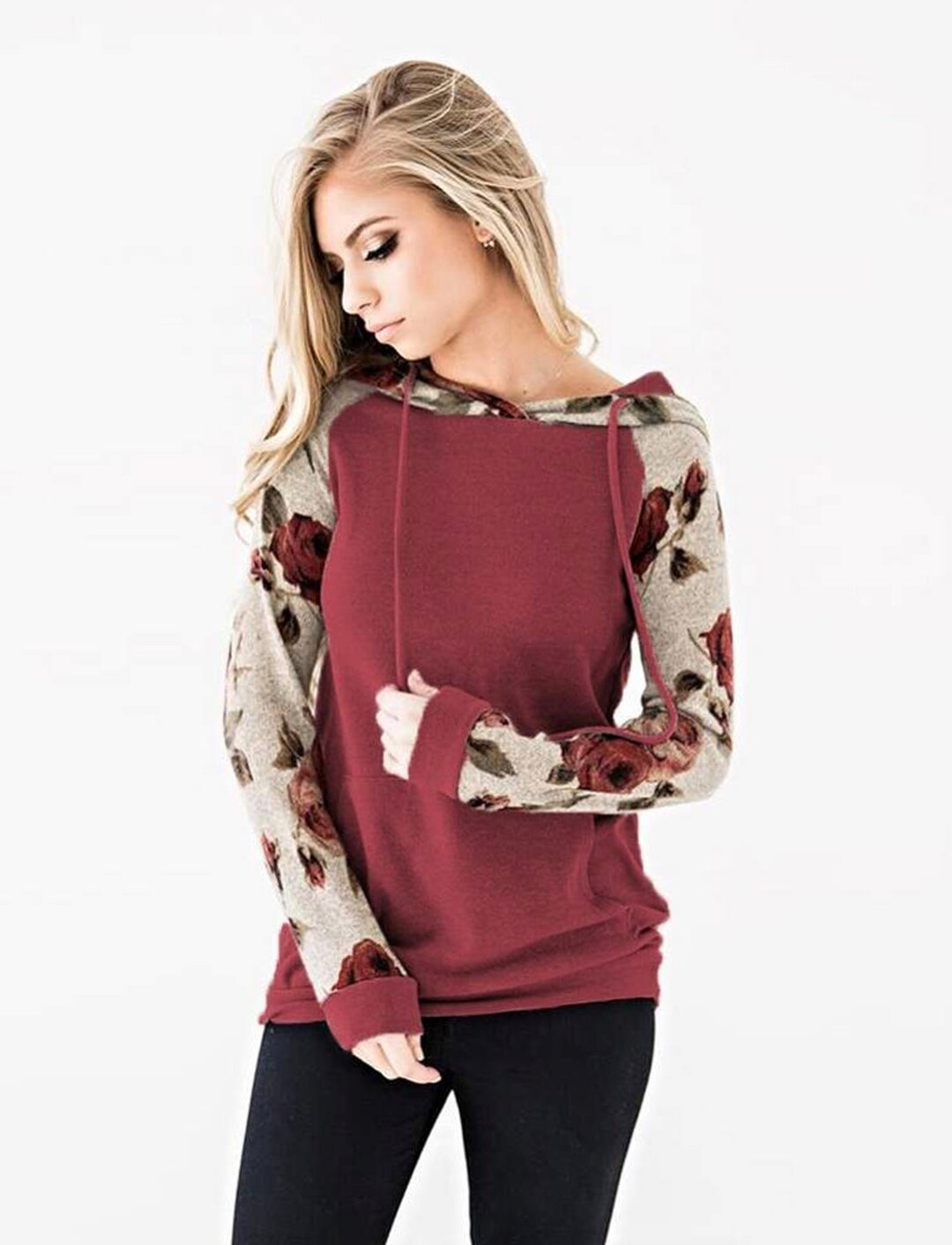 Women's Color Block Floral Long Sleeve Pull Over Plus Size - Etsy