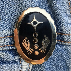 Times & Seasons - Hard Enamel Pin - Gold Black Sun Moon Hands Solstice Nature