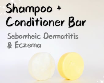 Natural Shampoo + Conditioner Bar | Sensitive Dry Itchy Scalp, Seborrheic Dermatitis Scalp, Dandruff Flaky Oily | Zero Waste, SLS Free Vegan