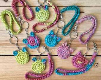Crocheted Cat Keychain with Wristlet Strap