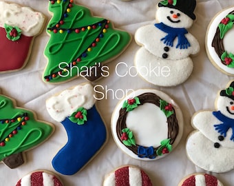 Christmas Sugar Cookies (Snowmen, Trees, Stockings, Candy canes, Pinwheel mints, Wreaths)