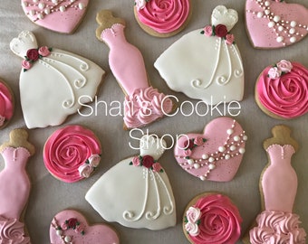 Elegant Bridal Shower Sugar Cookies (Dresses, Hearts, Rosettes)