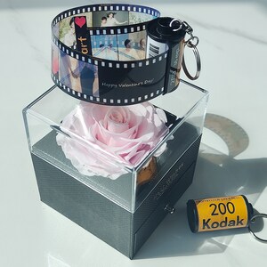 Fotos Schlüsselbund Filmrolle Konservierte Blumen rosa Rose Box Individuelle Geschenke für Mutter , personalisiertes Bild, Weihnachtsgeschenke, Geburtstag