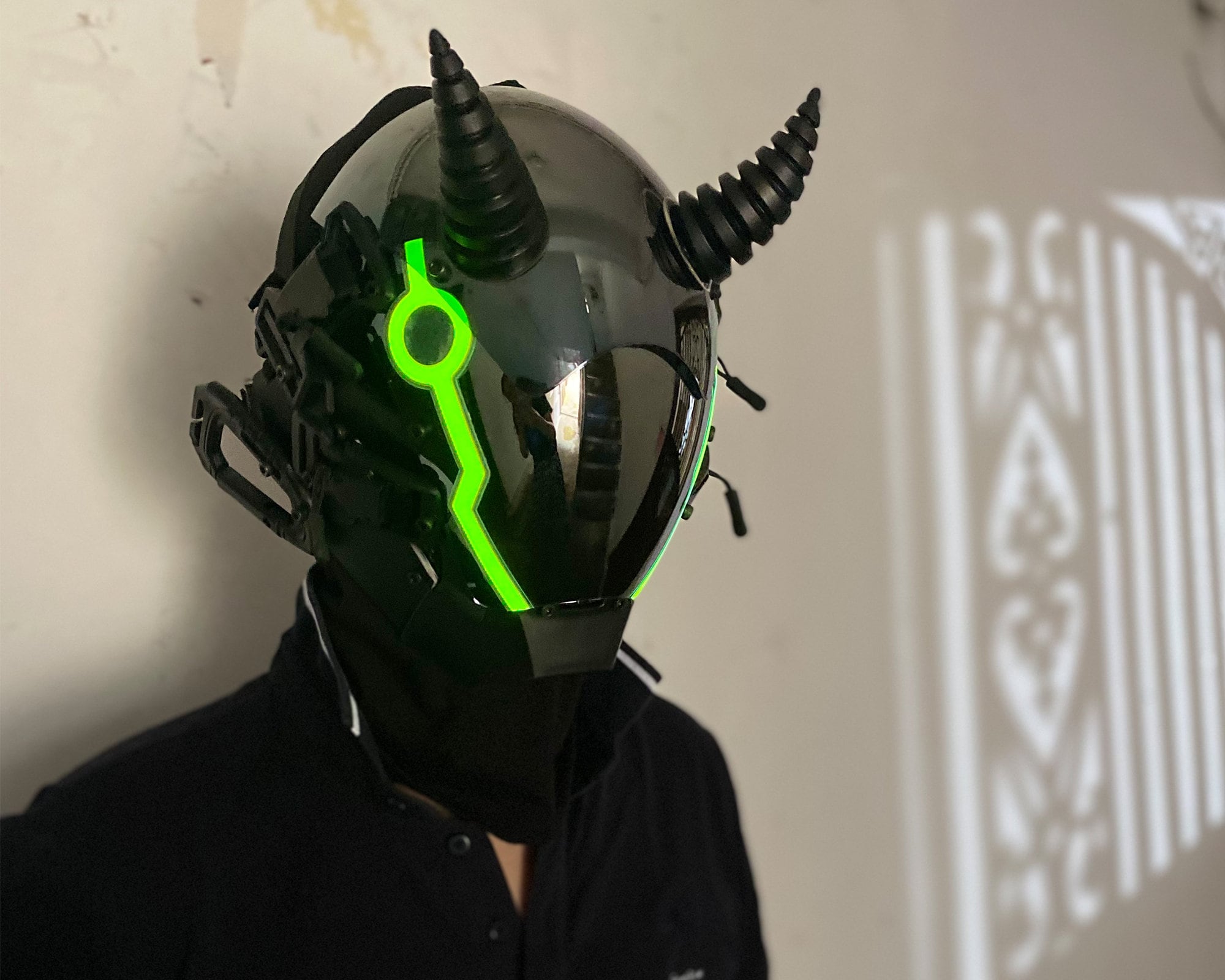 Cyber punk Mask Helmet with Braids Light up Techwear Punk Mask Cosplay  Samurai Mask Costume for Men Women Halloween Party Gifts