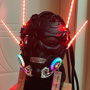 Sound Reactive Cyberpunk Mask: RGB Skull Samurai Helmet Cosplay