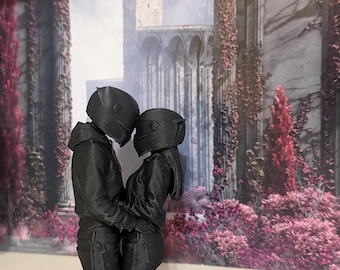 Figura de pareja de motociclistas para rincón de lectura / Decoración romántica oscura / Estatua de amantes de la estética gótica