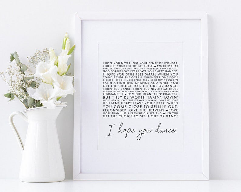 I Hope You Dance Art Print Spiral Song Lyric Art Print Sheet - Etsy