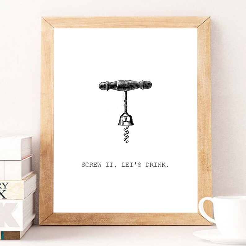 Corkscrew Wine Wall Art Alcohol Print Home Decor Bar Art Etsy