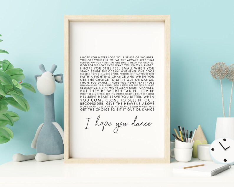 I Hope You Dance Art Print Spiral Song Lyric Art Print Sheet | Etsy