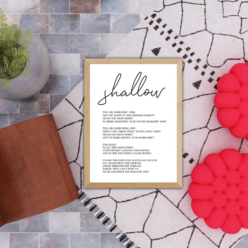 Shallow Song Lyrics Art A Star is Born Song Lyrics Wall Art Etsy