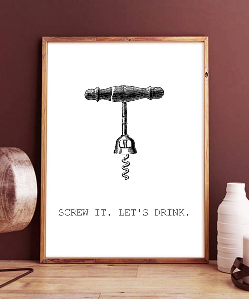 Corkscrew Wine Wall Art Alcohol Print Home Decor Bar Art Etsy