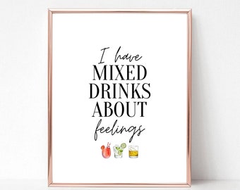 Mixed Drinks Print, Cocktail Art, Kitchen Art, Bar Art, Cocktails, Home Decor, Quote, Black and White, Digital Art, Printable Art, Wall Art