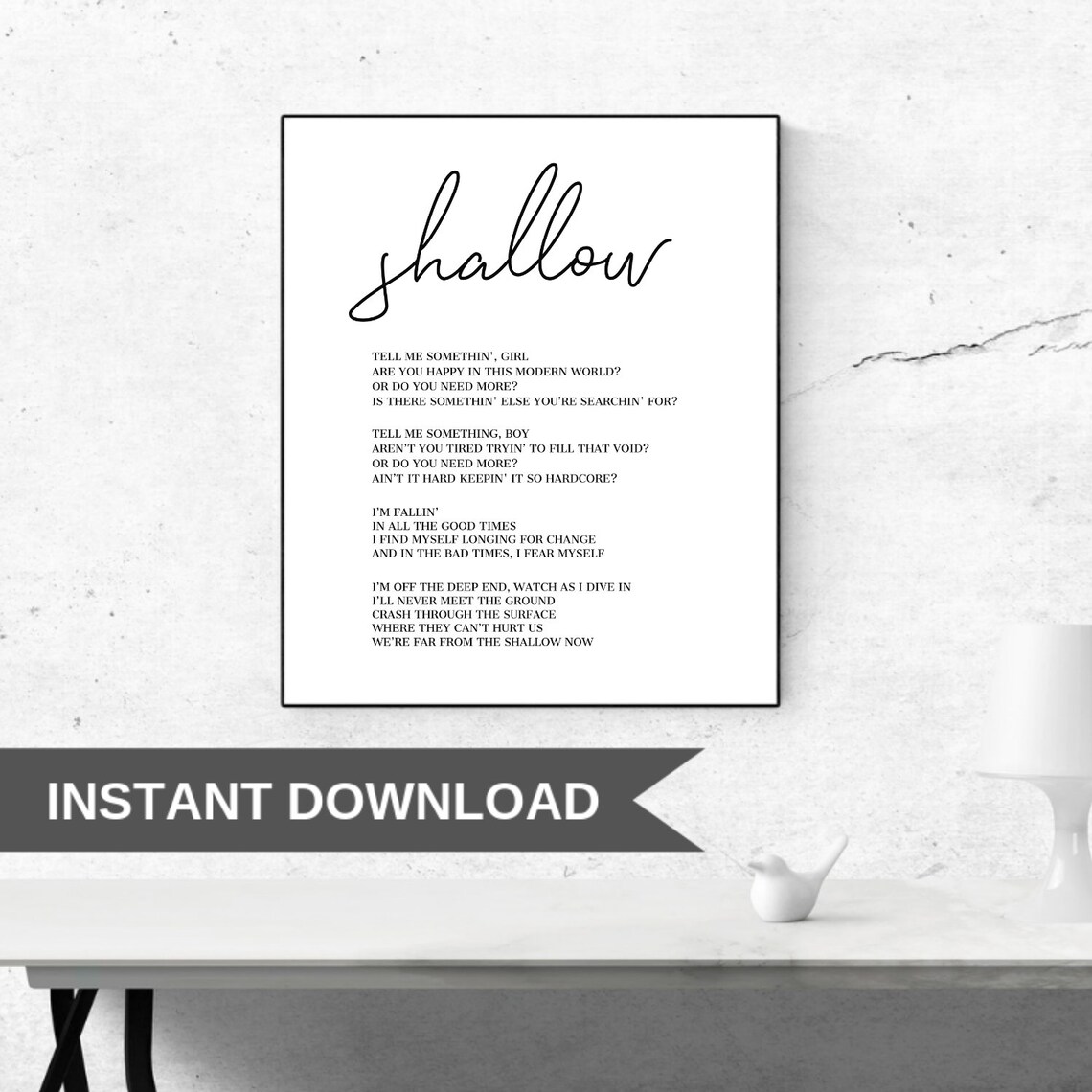 Shallow Song Lyrics Art A Star is Born Song Lyrics Wall Art Etsy