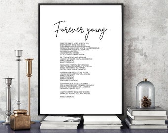 May You Stay Forever Young Lyrics Wall Art, Nursery Decor, Forever Young Rod Stewart Quote Print, Above Crib Sign, Kids Bedroom Wall Art