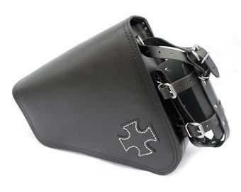 Custom Made Black Leather Bag Pannier for Harley Davidson Sportster 883 1200 - Maltese Cross