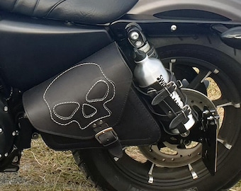 Black leather SKULL bag pannier saddlebag for Harley Davidson Sportster XL 883 1200
