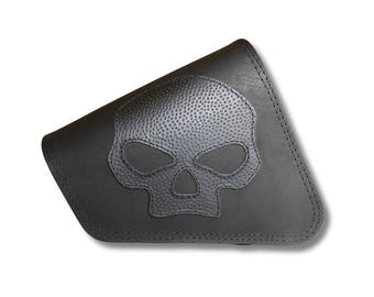 Black SKULL Leather Bag Pannier for Harley Davidson Sportster 883 1200 IRON ROADSTER