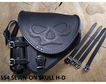 Genuine black leather saddlebag pannier Harley Davidson Softail with bottle holder