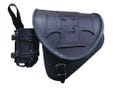 Genuine black leather saddlebag pannier Harley Davidson Softail Slim Fatboy with bottle holder Maltese Corss